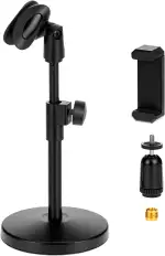 QWORK® Multifunktions-Desktop-Mikrofonständer, Verstellbares Tischstativ mit Handy-Clip, 5/8-Zoll-Stecker auf 3/8-Zoll-Buchse, für Konferenzreden, Live-Übertragungen