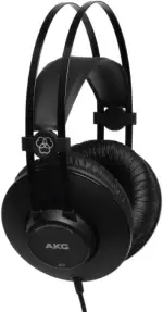 AKG K52 Geschlossener Hochleistungs-Monitoring-Studiokopfhörer, kabelgebunden, leichtes Design, 3,5-mm- und 1/4-Zoll-Adapter, 3 m Kabel - Schwarz