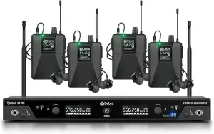 D Debra ST-202 UHF In Ear Monitor System Stereo Drahtlos, Zweikanal Drahtlos IEM mit Monitoring-Typ für die Bühne, Empfänger für Studio, Gitarre, Band Performance (Zweikanal, 4 Bodypack)