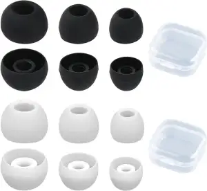 12 Stück / 6Paar Silikon Ersatz Ohrstöpsel, Kopfhörer-Ohrpolster Weiche Aufsätze in Größen S/M/L - Passend für Die Meisten Kopfhörer- Schwarz & Weiß