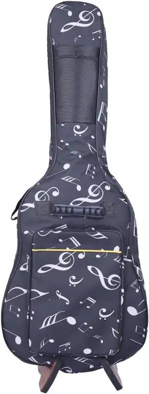 KingPoint-Oxford-Gitarren-Tasche - gepolstert. Passt für die Größe 39/40/41 - mit doppelt verstellbaren Schulter-Rucksackriemen. Music Notes Pattern