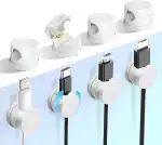 Abnii Kabelhalter Selbstklebend 360° Drehbar, 8 Stück Kabelclips Kabelhalterung, Feder Kabel Organizer Kabelmanagement Schreibtisch für Nachttisch, Ladekabeln, HDMI, USB, Ladekabel, Weiß