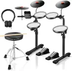 MK-0 Elektrisches Schlagzeug Set mit 4 Quiet Mesh Elektronischen Pads, 5 Zoll Kick Drum 12 Soundkits und 68 Authentische Sounds, USB MIDI, Thron, Sticks, Kopfhörer, 2 Schaltpedale für Anfänger