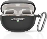 Schutzhülle für Bose Ultra Open Earbuds, MOWYEOK Tragbare Kratz und stoßfeste Silikonhülle, Front LED sichtbar, für Bose Ultra Open Earbuds Gehäusezubehör, mit Karabiner - Schwarz