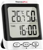 ThermoPro Thermometer Innen Hygrometer 0.5℃ Präzise Raumthermometer Uhrzeit Luftfeuchtigkeitsmesser Temperaturmessgerät Ideal für Wohnzimmer, Büro, Garage oder Gewächshaus, Schwarz TP152