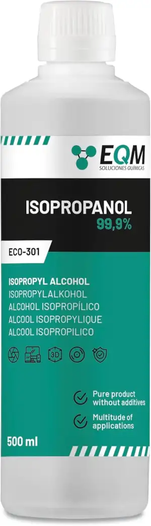 EQM - ECO-301 - Isopropanol - Isopropylalkohol 99.9% - 500 ML - Reinigung von elektronischen Bauteilen, Linsen und Bildschirmen - Reinigung von Harzen im 3D-Druck