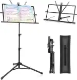 Notenständer Klappbar Stabil 2 in 1 Doppelnutzung Notenständer Gitarre Höhenverstellbar Notenpult mit Tragetasche Music Stand für Kinder und Erwachsene
