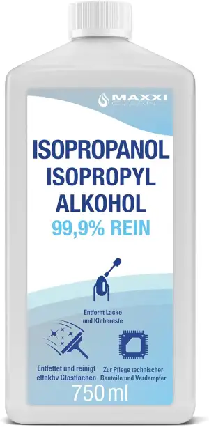 Maxxi Clean | Reines Isopropanol (99,9%) Reinigungsalkohol | 1x 750 ml Fettlöser & Lösungsmittel | Rubbing Alcohol Isopropylalkohol Alkohol-Reiniger Reinigungsalkohol