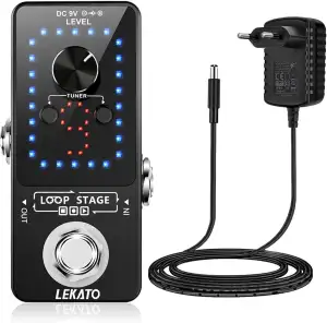 Guitar Looper mit Netzteil, LEKATO 9 Loops 40 Minuten Aufnahmezeit Gitarren-Looper Eingebautes Stimmgerät Unbegrenzter Overdub Elektronisches Looper-Effektpedal für E-Gitarren-Bass (mit Adapter)