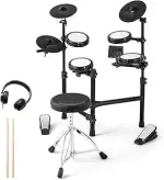 GOPLUS E-Drum Set, E Schlagzeug leises Mesh Kit mit 150 Sounds, 10 Demo, 2 Pedale & 2 Drumsticks,...