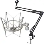 keepdrum NB35 Mikrofonstativ Tisch-Mikrofonarm Schwenkarm + MS089SV Mikrofon-Spinne Silber für G-Track