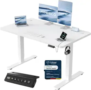 JUMMICO Höhenverstellbarer Schreibtisch mit USB-Ladeanschluss 120 x 60 cm, Schre