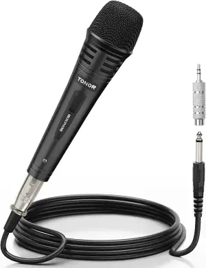 TONOR Dynamischer Mikrofon mit 16ft/5m XLR Kabel, 6,35mm Klinke Handmikrofon Microphone kompatibel mit Karaoke Maschine, für Bühne, Studio, KTV & Heimgebrauch Audio