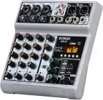 BOMGE Audio Mixer, Sound Board Mischkonsole mit 5 Kanal Digital USB Bluetooth Echo Delay Effekt, 48V Phantomspeisung Stereo DJ Mixer für Aufnahme, Live Streaming, Podcasting
