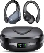 CASCHO Bluetooth Kopfhörer Sport, Kopfhörer Kabellos Bluetooth 5.3, 60 Std Kabellose Kopfhörer mit Tiefer Bass, In Ear Kopfhörer mit 4 ENC Klarer Mic, IPX7 wasserdichte Ohrhörer mit Ohrhaken Schwarz