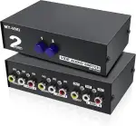 MEIRIYFA 2 Way AV Cinch Umschalter Splitter 2 in 1 Out, 2 Port AV RCA Switch 2-in-1 Composite Video L/R Audio Switcher Selector Box für DVD Player Spielkonsolen TV Monitor Projektor