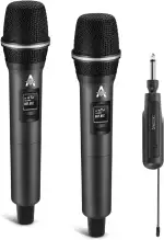 ALPOWL Kabelloses Mikrofon,Handheld-Drahtlosmikrofon-Set,Drahtloses Dual-Mikrofonsystem mit Empfänger, geeignet für Karaoke-Gesang,Besprechungen,Vorträge, PA