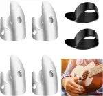 ASTER 6 Stück Fingerpicks, Edelstahl Finger Plektrum und Kunststoff Daumen Picks Set, Einstellbares Fingerplektren für Verschiedene Saiten Gitarre Banjo Harfe Bass