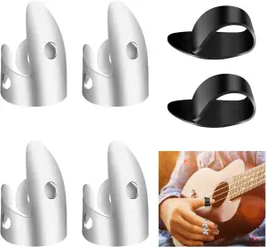 ASTER 6 Stück Fingerpicks, Edelstahl Finger Plektrum und Kunststoff Daumen Picks