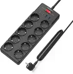 10-Fach Mehrfachsteckdose,Steckdosenleiste mit USB(PD 20W 2 USB-C Ports und 2 USB-A Ports), Steck...
