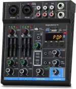 Depusheng M4 Professioneller Audiomixer Soundboard Konsole Systemschnittstelle 4 Kanal Digital USB Bluetooth MP3 Computereingang 48V Phantomspeisung Stereo DJ Studio Streaming