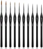 WLOT Pinselset Malen – Feine Detail Pinsel für Acryl Aquarell Modellbau,10 Stück Malpinsel Set für Künstler | ideal für Acrylfarben Wasserfarben Miniaturen und Nageldesign（Schwarz）