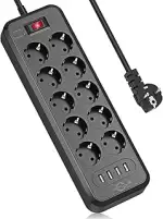 Steckdosenleiste überspannungsschutz(4000W 16A),KEPLUG Mehrfachsteckdose mit 3 USB,Steckdosenleis...