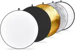NEEWER 43"/110cm Lichtreflektor Lichtdiffusor 5 in 1 zusammenklappbare Multischeibe mit Tasche durchscheinend, Silber, Gold, Weiß und Schwarz für Studio Fotografie Beleuchtung und Außenbeleuchtung