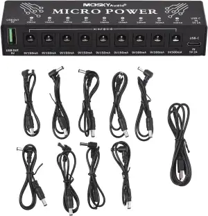Btuty 10-Kanal Gitarre Pedal Netzteil mit unabhängigem Kurzschlussschutz LED Leistungsanzeige 9 DC-Ausgänge und 1 USB-Ausgang für Gitarren-Effektpedal Andere Musikgeräte
