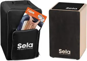 Sela SE 120 Primera Cajon Black Einsteiger Bundle mit Sela Snare System, aufgeba