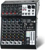 Audio-Mixer 6-Kanal Professionelles Soundmischpult mit 99DSP-Effekten, Kompaktes DJ-Mischpult mit USB, Bluetooth, 48V Phantomspeisung und PAD-Taste für Aufnahme, Karaoke, PA, Schlagzeug und Live-Musik