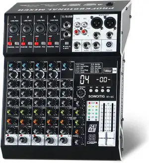 Audio-Mixer 6-Kanal Professionelles Soundmischpult mit 99DSP-Effekten, Kompaktes DJ-Mischpult mit USB, Bluetooth, 48V Phantomspeisung und PAD-Taste für Aufnahme, Karaoke, PA, Schlagzeug und Live-Musik