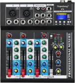 Depusheng HT4 Bluetooth-kompatible professionelle tragbare digitale DJ-Konsole mit USB-4-Kanal-Mixer Audio-Interface-Mischpulte für Studioaufnahmen, schwarz