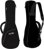 ROCKTILE Tasche für Sopran-Ukulele - Gigbag für Sopran-Ukulele - Maximale Innenmaße (LxBxH): 56 x 19 x 7,5 cm - 1 cm Dicke Polsterung - Gepolsterte Außentasche für Zubehör - Schwarz/Orange