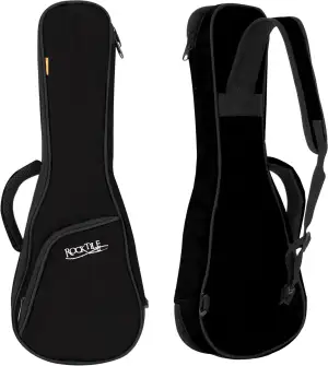 ROCKTILE Tasche für Sopran-Ukulele - Gigbag für Sopran-Ukulele - Maximale Innenmaße (LxBxH): 56 x 19 x 7,5 cm - 1 cm Dicke Polsterung - Gepolsterte Außentasche für Zubehör - Schwarz/Orange