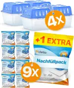 Idelia® 4x Luftentfeuchter + 9x 400g Nachfüllpacks - Raumentfeuchter für Bad, Keller uvm. bis 40m...