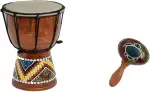 60cm Anfänger Djembe Trommel Bongo Drum Holz Bunt Bemalt + Rassel Schildkröte R1
