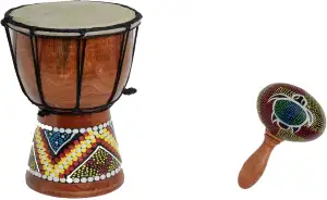 60cm Anfänger Djembe Trommel Bongo Drum Holz Bunt Bemalt + Rassel Schildkröte R1