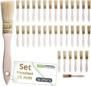 ToolSpace Pinselset Borstenpinsel 36er Set 25 mm Flachpinsel Naturborsten Einwegpinsel oder Universal Pinsel Lackierpinsel Lackpinsel für Lacke Holz Möbel Malerpinsel Wandpinsel Streichpinsel DIY