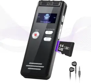 Diktiergerät Aufnahmegerät mit Playback 64GB - 1536Kpbs,One-Touch Audio Aufnahme