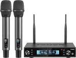 TONOR Mikrofon Kabellos Wiederaufladbares, Auto Scan, PRO-UHF Funkmikrofon Set, 2x100 Einstellbare Wireless Microphone, 6,35mm/3,5 mm, 80 m Reichweite für Gesang Karaoke Kirche Party DJ, TW550