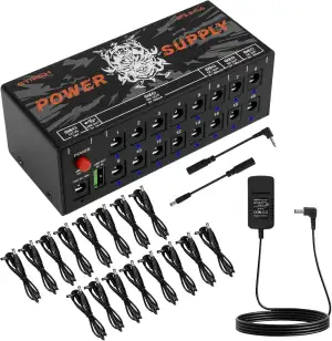 STRICH SPS X-Hub Gitarrenpedal-Netzteil für 9V/12V/18V, Effektpedale mit 100-300 mA, 16 unabhängige Ausgänge, Kurzschlussschutz und geräuschlos, 5V 1A USB-Anschluss für Mobilgeräte, Tablets