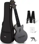 Enya Ukulele Sopran Nova U 21 Zoll Mini Kohlefaser Wasserdicht Ukulele mit Ukulele Anfänger Set Inkl Ukulelen Konzert Koffer, Gurt, Kapodaster und Saiten (Schwarz)