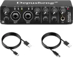 Depusheng RX2 USB Audio Interface Computer Aufnahme Soundkarte Audio Mixer Audio Interface für Home Studio kann 48V Kondensatormikrofon anschließen, Gitarrenaufzeichnung