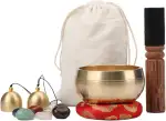 Tibetische Klangschale, handgestimmte Chakra-Stein-Schale mit 2 Glocken und Tragetasche, spiritue...