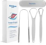 Zungenschaber Edelstahl Set 3-teilig + Reiseetui – 3 Stück Zungenreiniger aus 420 Edelstahl – Wiederverwendbar für tägliche Mundhygiene