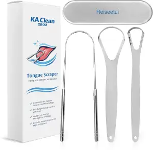 Zungenschaber Edelstahl Set 3-teilig + Reiseetui – 3 Stück Zungenreiniger aus 42