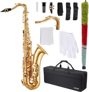 VEVOR Tenorsaxophon, B-Dur, Messingsaxophon-Anfängerset mit Tragetasche, Mundstü