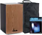 XDrum Cajon El Bajo Bass Port Black/Walnut Set - Cajon mit Bass POrt, Edelholz-Furnier-Schlagflächen & fest installiertem Snare Teppich inkl. Gigbag & Cajonschule für Einsteiger