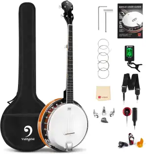 Vangoa 5 Saiten Banjo Remo Kopf geschlossen Solid Back Banjos mit Anfänger Kit, 